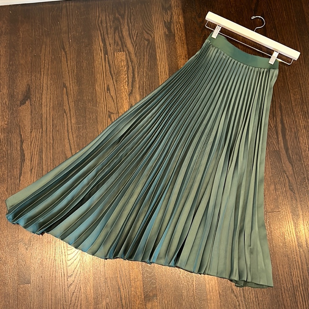 Zara Pleaded Long Asymmetrical Green Skirt